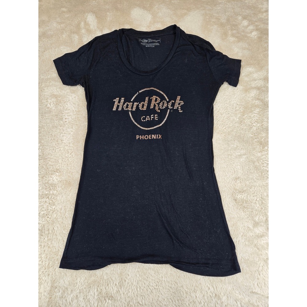 Hard Rock Cafe Phoenix Womens Small Black Studded Graphic T-Shirt Scoop Neck Tee